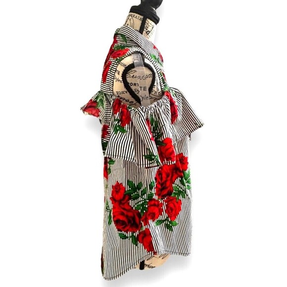 Hint of Blush XL Cold Shoulder Blouse Stripe Red Floral Ruffle Cotton Summer Top - Picture 9 of 9